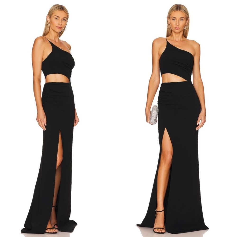 Cinq a Sept Sandra Formal Cut Out One Shoulder Maxi Gown in Black Size 2